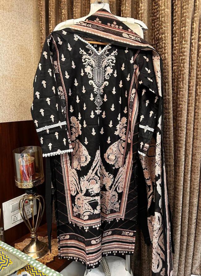 Cotton Black Traditional Wear Printed Readymade Pakistani Suit